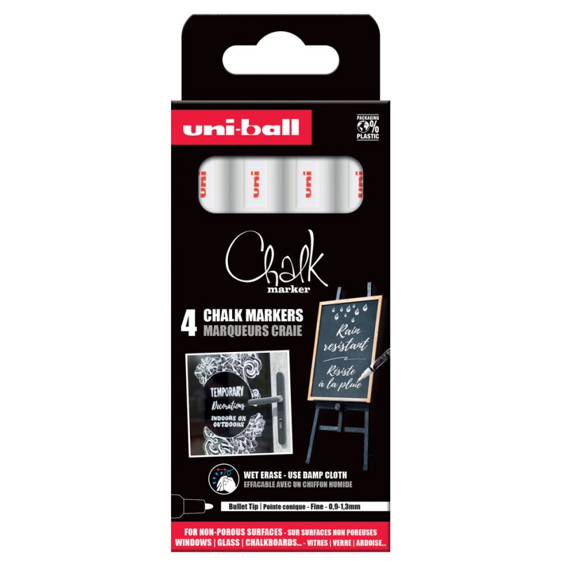 uni-ball krijtmarkers, wit, ronde punt 0,9-1,3 mm, 4 stuks